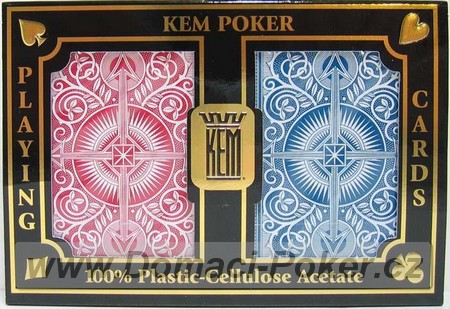 Karty KEM 100% Plast pokersize jumbo index 2-pack erven a modr